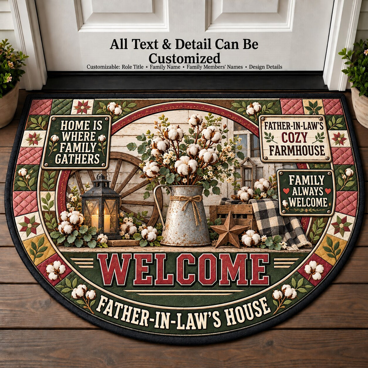 Father-in-Law's Cozy Farmhouse Personalized Half Round Mat | 5To9Vibe