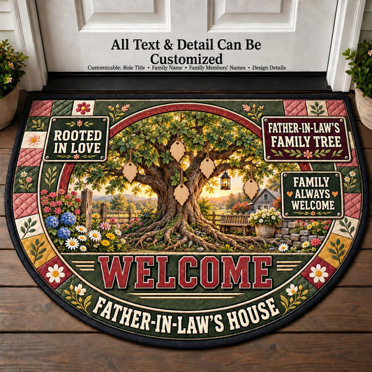 Father-in-Law's Family Tree Personalized Half Round Mat | 5To9Vibe