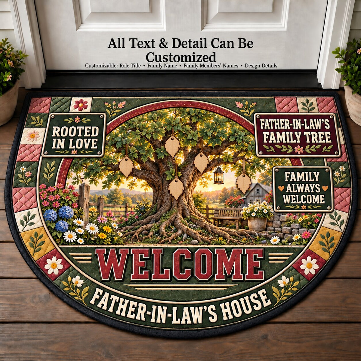Father-in-Law's Family Tree Personalized Half Round Mat | 5To9Vibe