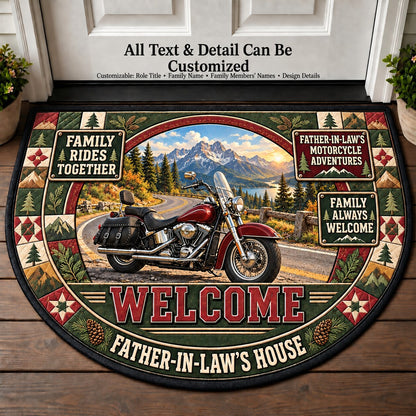 Father-in-Law's Motorcycle Adventures Personalized Half Round Mat | 5To9Vibe