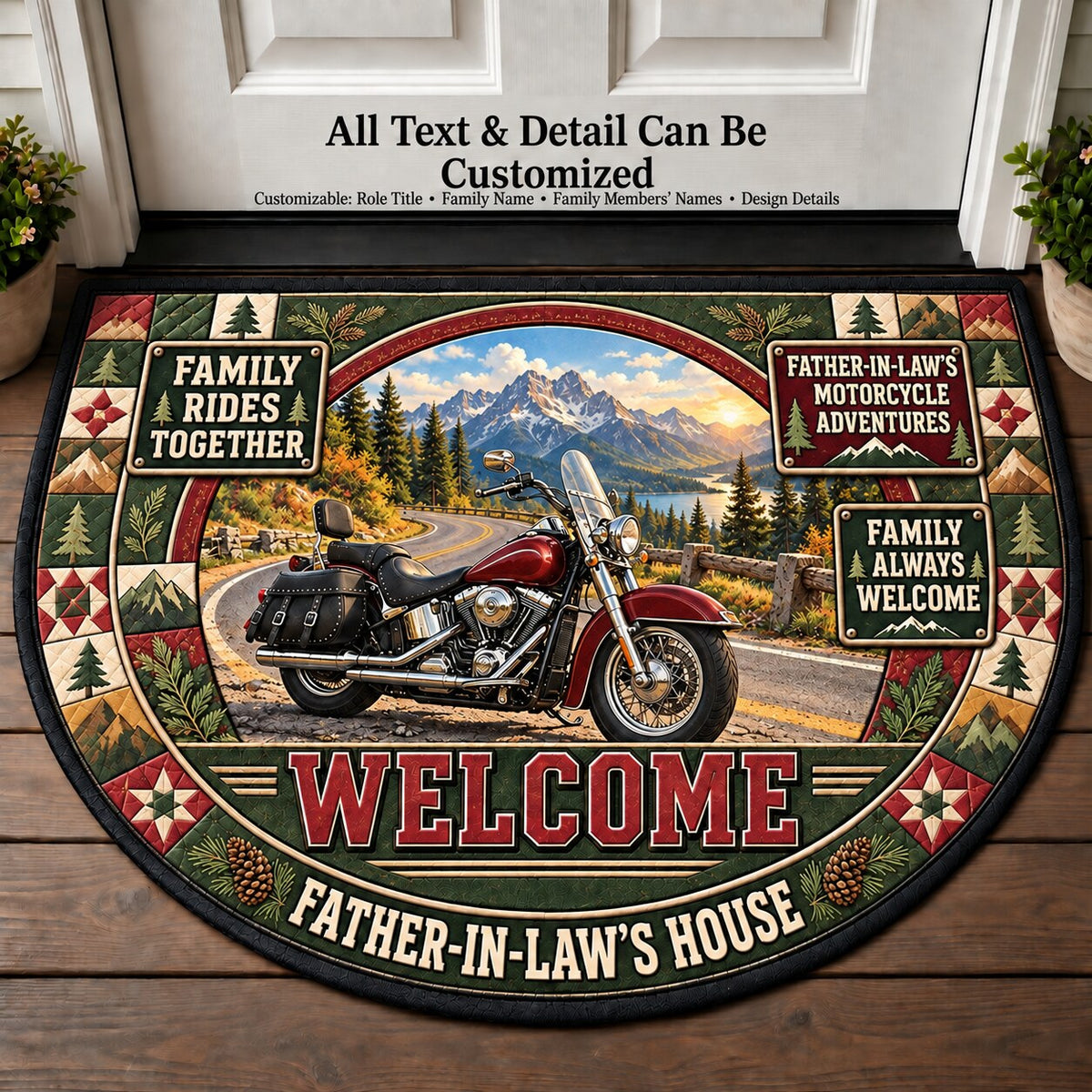 Father-in-Law's Motorcycle Adventures Personalized Half Round Mat | 5To9Vibe