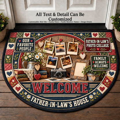 Father-in-Law's Photo Collage Personalized Half Round Mat | 5To9Vibe