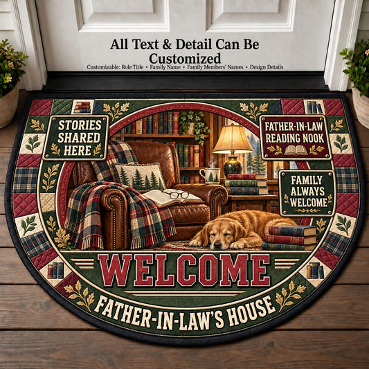 Father-in-Law's Reading Nook Personalized Half Round Mat | 5To9Vibe