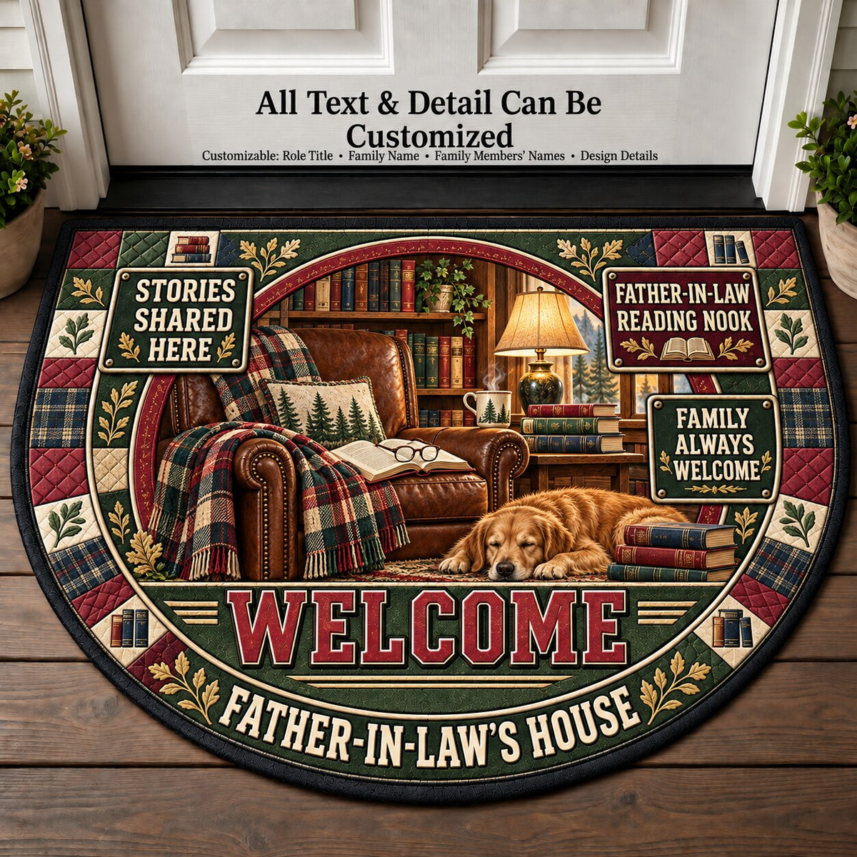 Father-in-Law's Reading Nook Personalized Half Round Mat | 5To9Vibe