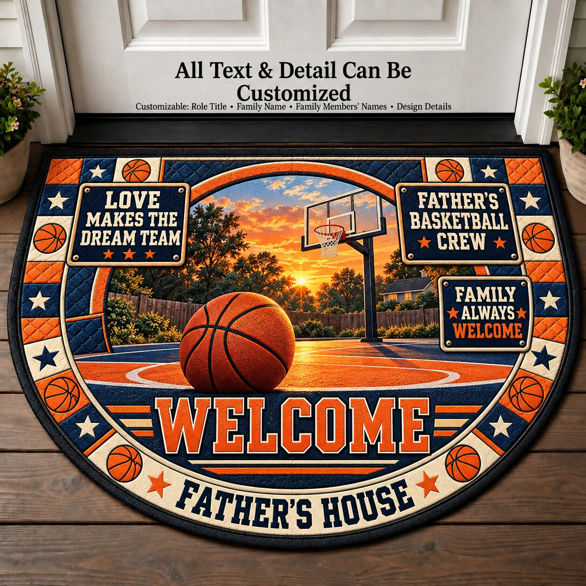 Father's Basketball Crew Personalized Half Round Mat | 5To9Vibe