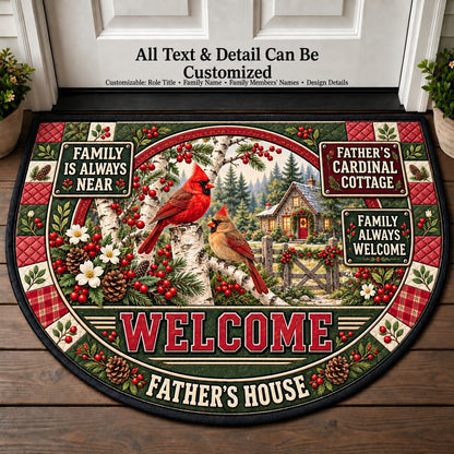 Father's Cardinal Cottage Personalized Half Round Mat | 5To9Vibe