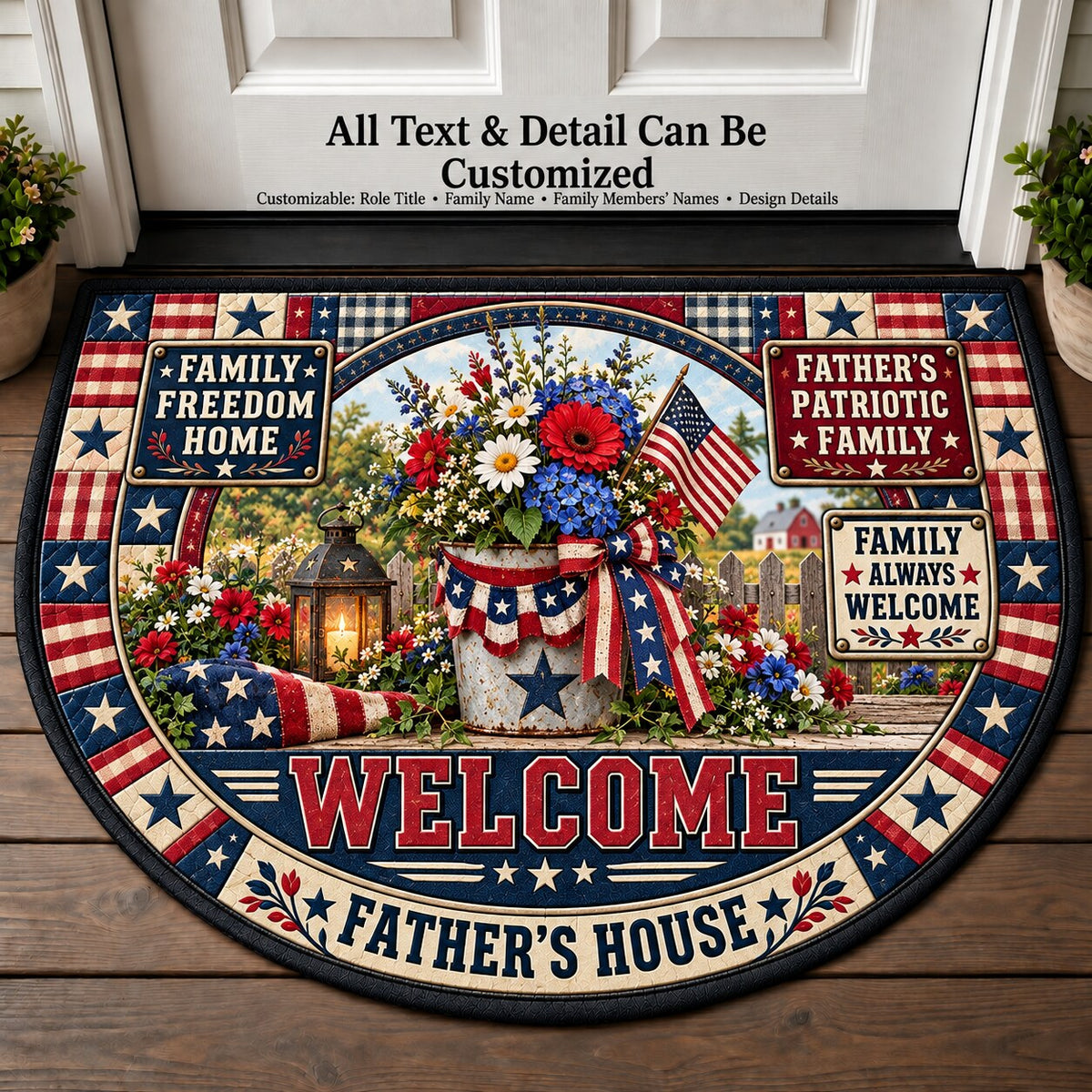 Father's Patriotic Family Personalized Half Round Mat | 5To9Vibe