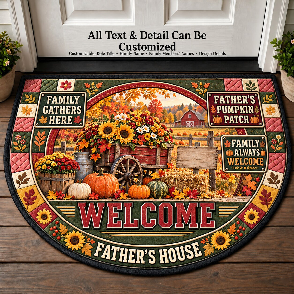 Father's Pumpkin Patch Personalized Half Round Mat | 5To9Vibe