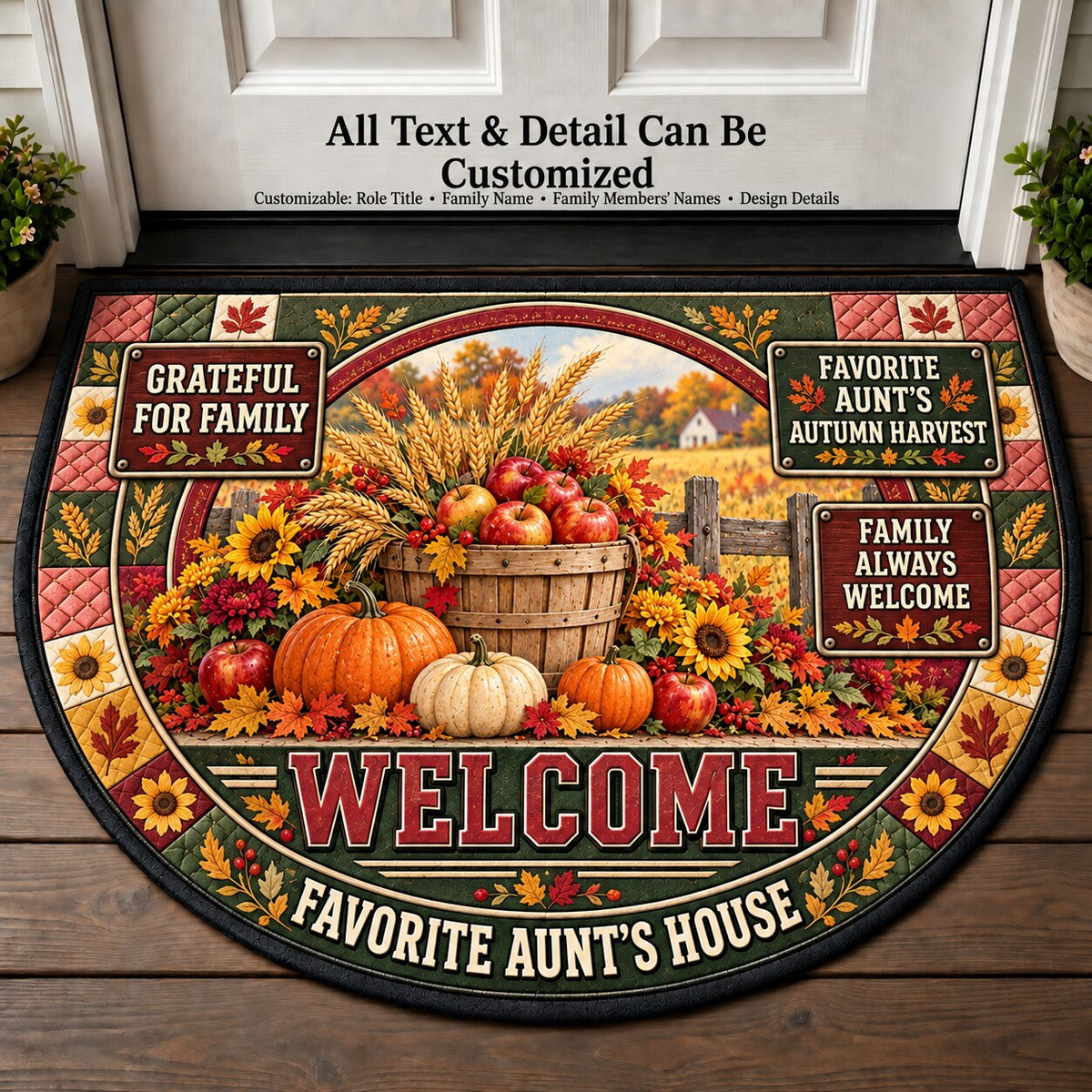 Favorite Aunt's Autumn Harvest Personalized Half Round Mat | 5To9Vibe