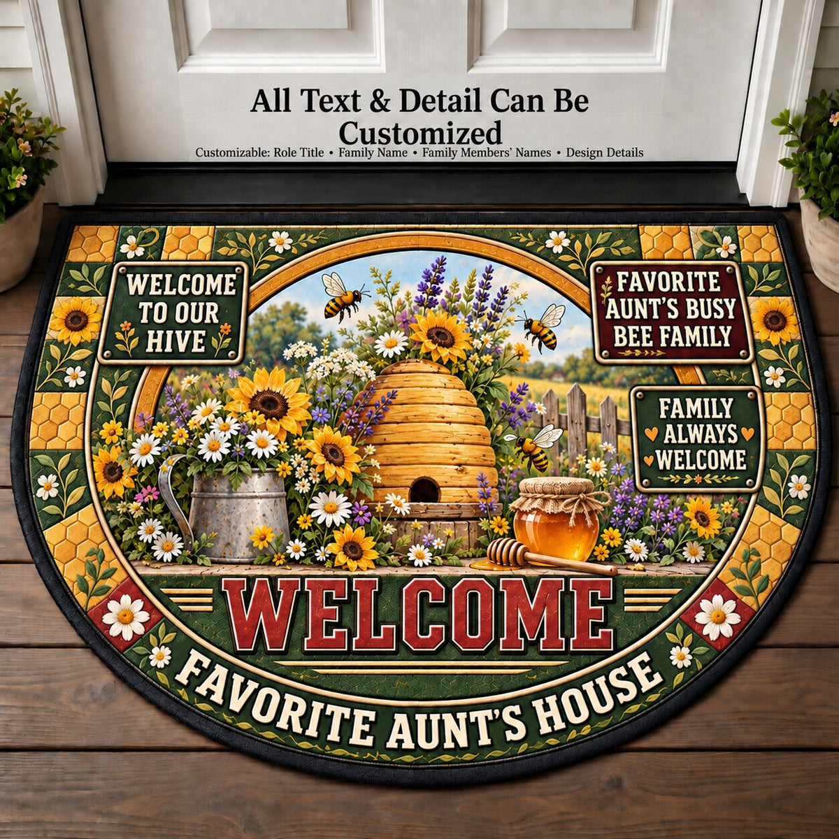 Favorite Aunt's Busy Bee Family Personalized Half Round Mat | 5To9Vibe