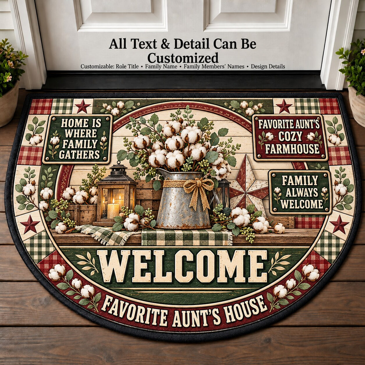 Favorite Aunt's Cozy Farmhouse Personalized Half Round Mat | 5To9Vibe