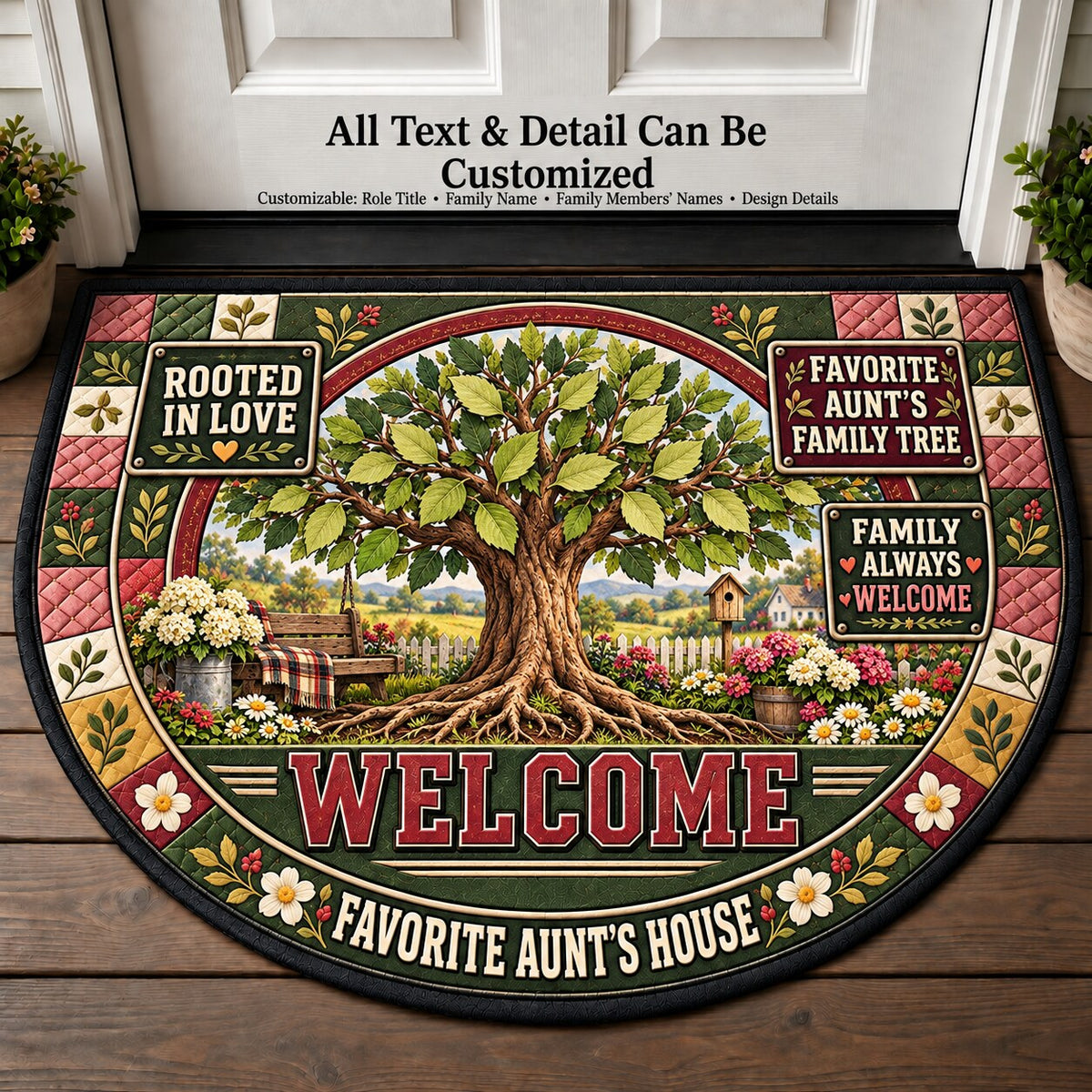 Favorite Aunt's Family Tree Personalized Half Round Mat | 5To9Vibe