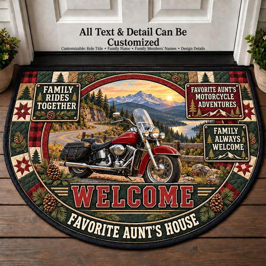 Favorite Aunt's Motorcycle Adventures Personalized Half Round Mat | 5To9Vibe