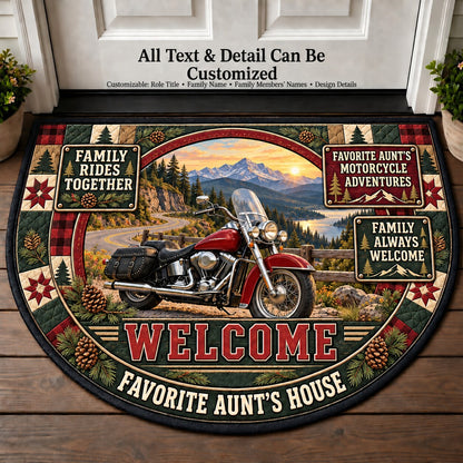 Favorite Aunt's Motorcycle Adventures Personalized Half Round Mat | 5To9Vibe