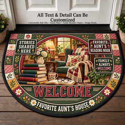 Favorite Aunt's Reading Nook Personalized Half Round Mat | 5To9Vibe