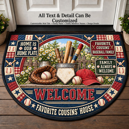 Favorite Cousins' Baseball Family Personalized Half Round Mat | 5To9Vibe