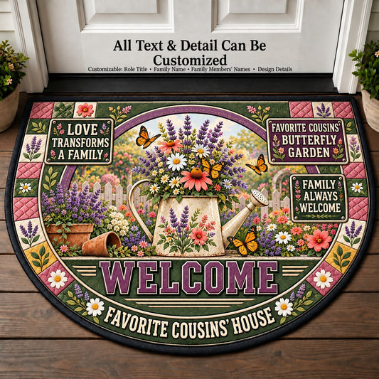 Favorite Cousins' Butterfly Garden Personalized Half Round Mat | 5To9Vibe