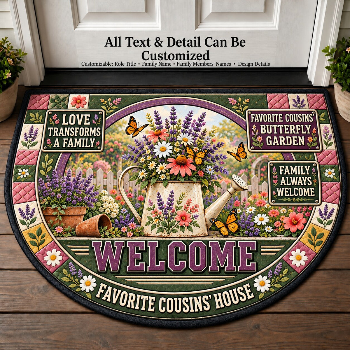 Favorite Cousins' Butterfly Garden Personalized Half Round Mat | 5To9Vibe
