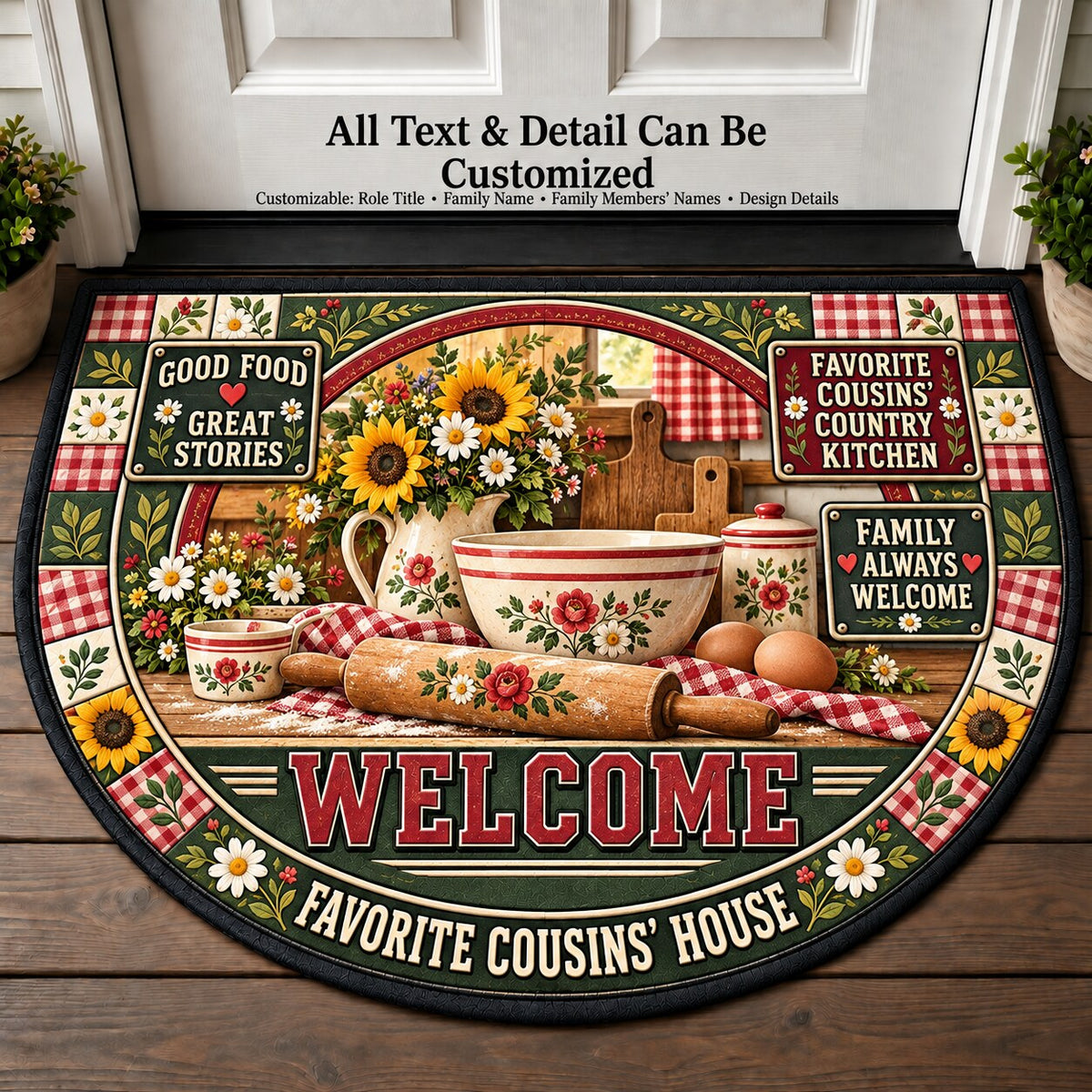 Favorite Cousins' Country Kitchen Personalized Half Round Mat | 5To9Vibe