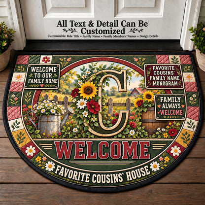 Favorite Cousins' Family Name Monogram Personalized Half Round Mat | 5To9Vibe