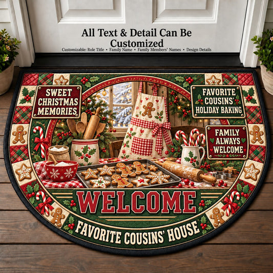 Favorite Cousins' Holiday Baking Personalized Half Round Mat | 5To9Vibe