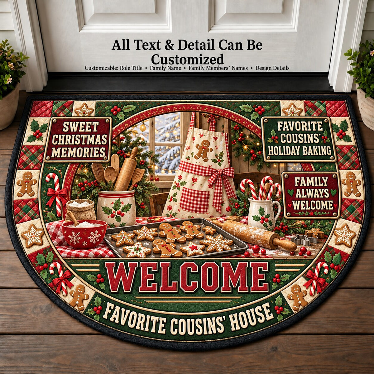 Favorite Cousins' Holiday Baking Personalized Half Round Mat | 5To9Vibe