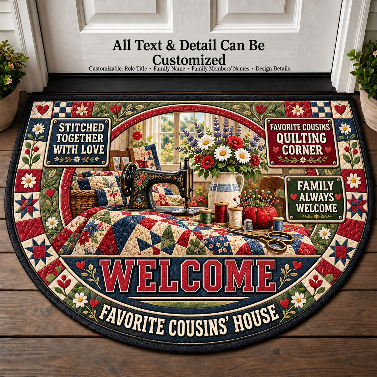 Favorite Cousins' Quilting Corner Personalized Half Round Mat | 5To9Vibe
