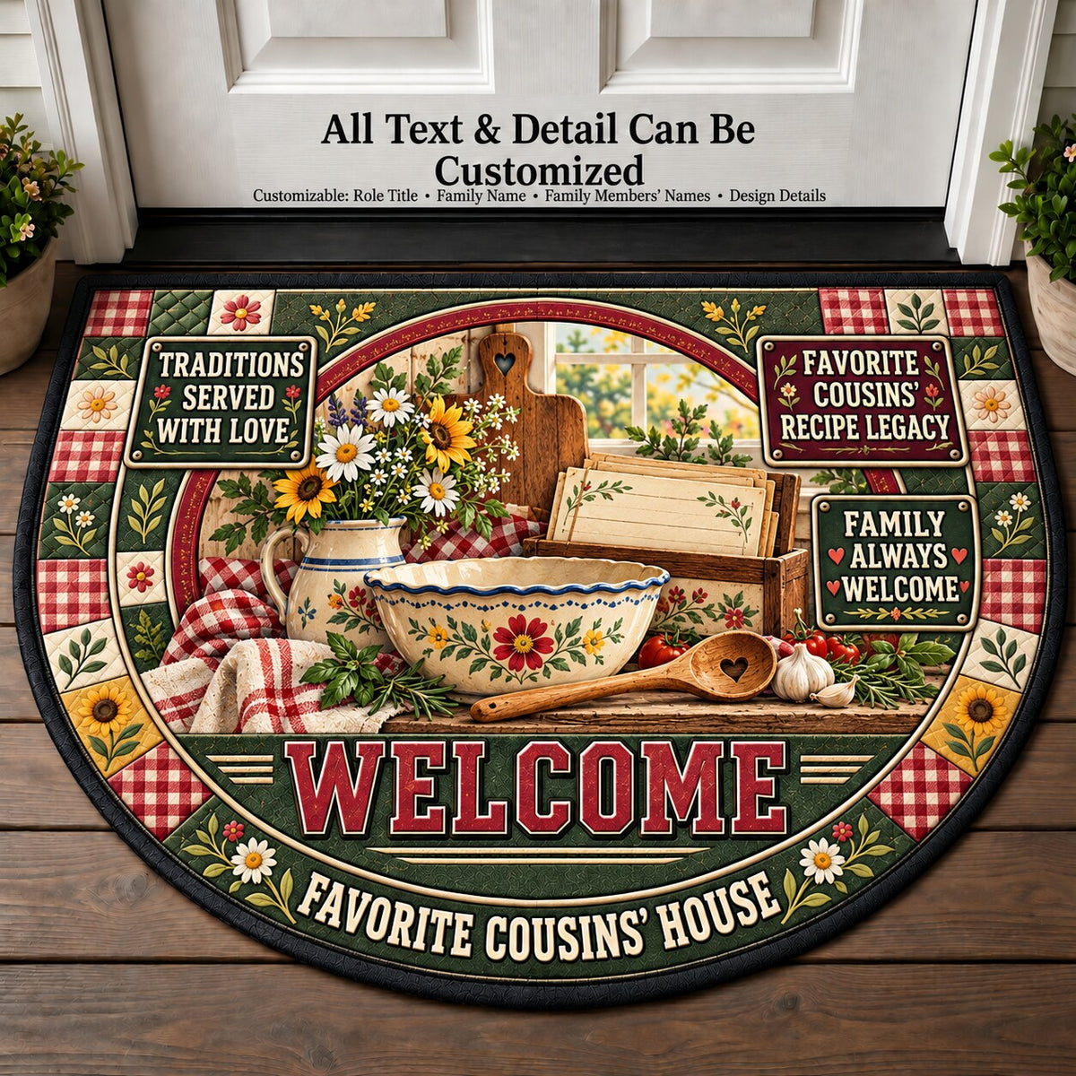 Favorite Cousins' Recipe Legacy Personalized Half Round Mat | 5To9Vibe