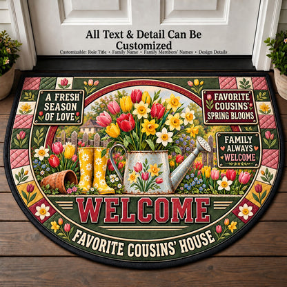 Favorite Cousins' Spring Blooms Personalized Half Round Mat | 5To9Vibe