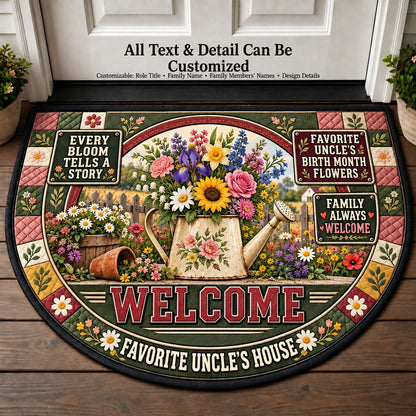 Favorite Uncle's Birth Month Flowers Personalized Half Round Mat | 5To9Vibe