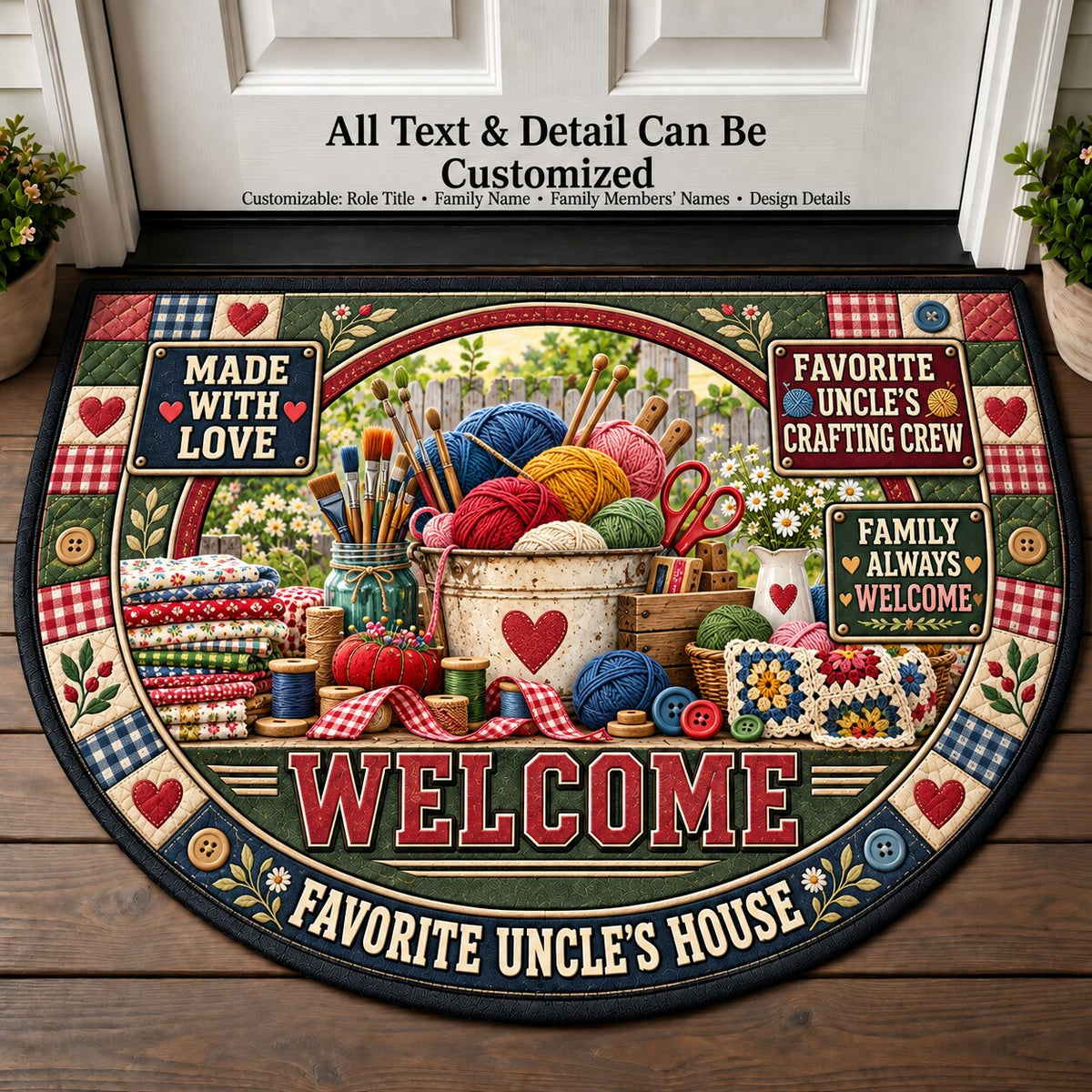 Favorite Uncle's Crafting Crew Personalized Half Round Mat | 5To9Vibe