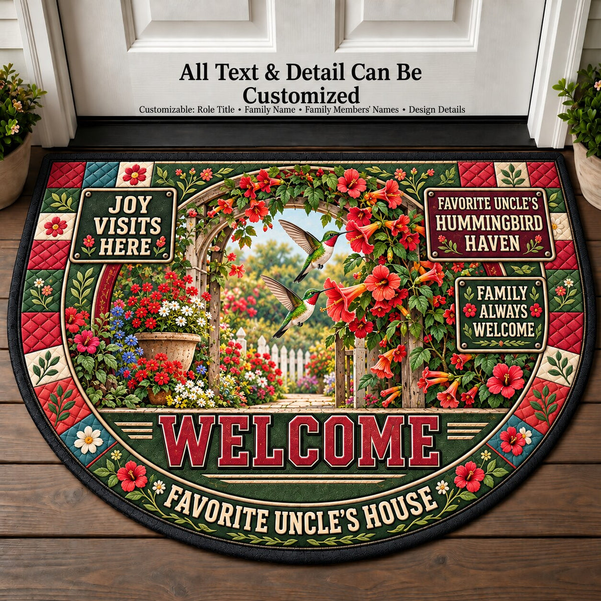 Favorite Uncle's Hummingbird Haven Personalized Half Round Mat | 5To9Vibe
