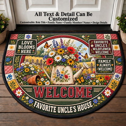 Favorite Uncle's Wildflower Welcome Personalized Half Round Mat | 5To9Vibe