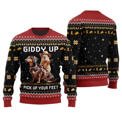Fearless Cowboy Capybara Dachshund Ugly Christmas Sweater