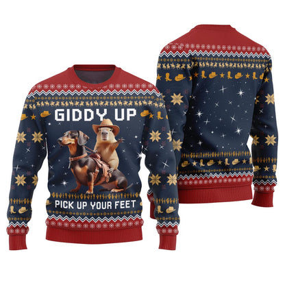 Fearless Cowboy Capybara Dachshund Ugly Christmas Sweater