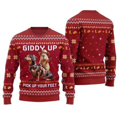Fearless Cowboy Capybara Dachshund Ugly Christmas Sweater