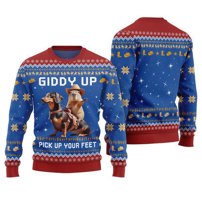 Fearless Cowboy Capybara Dachshund Ugly Christmas Sweater