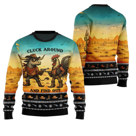 Fearless Cowboy Cow And Chicken Ugly Christmas Sweater