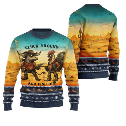 Fearless Cowboy Cow And Chicken Ugly Christmas Sweater