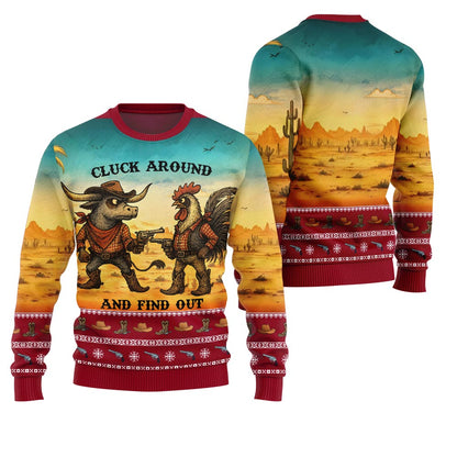 Fearless Cowboy Cow And Chicken Ugly Christmas Sweater