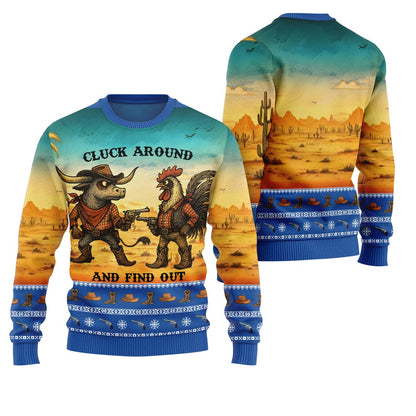 Fearless Cowboy Cow And Chicken Ugly Christmas Sweater