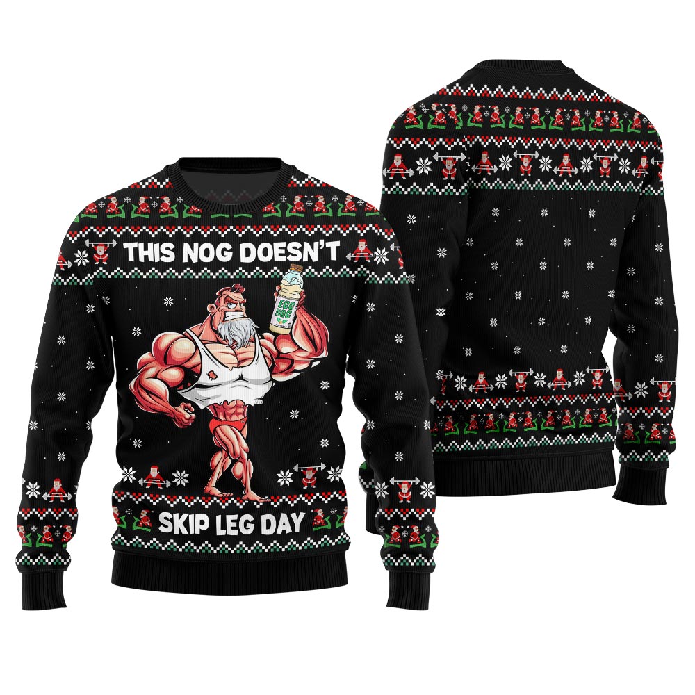 Fearless Lift Heavy Drink Eggnog Gym Ugly Christmas Sweater