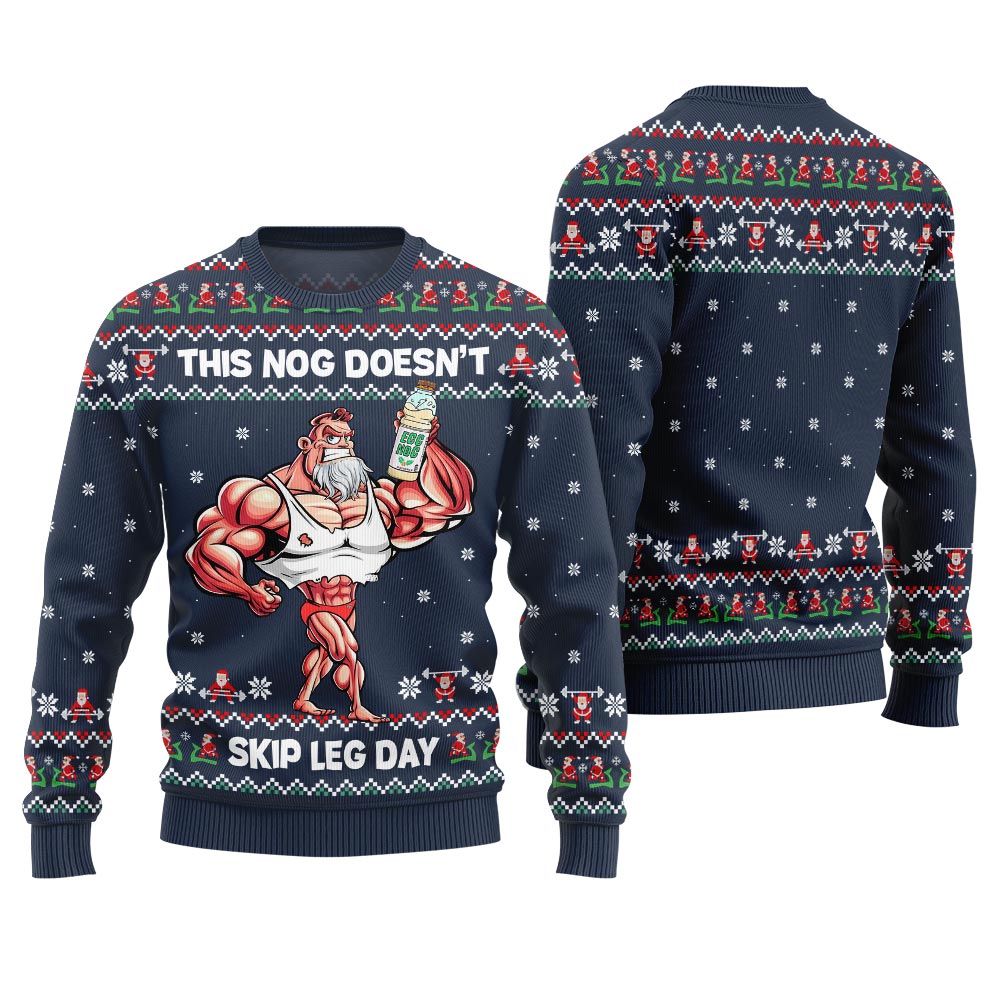 Fearless Lift Heavy Drink Eggnog Gym Ugly Christmas Sweater