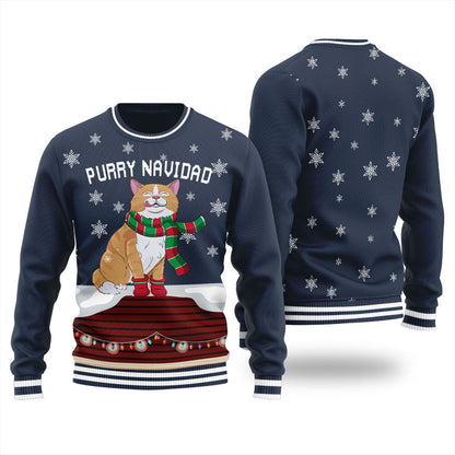Feliz Navidad Cat Christmas Sweater Men