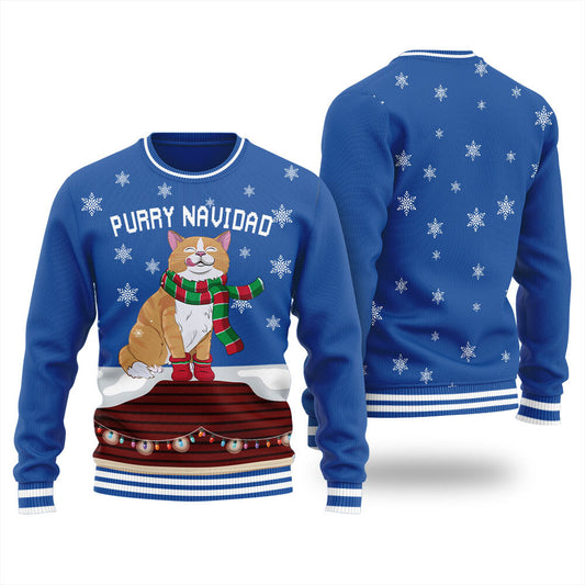 Feliz Navidad Cat Christmas Sweater Men