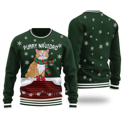 Feliz Navidad Cat Christmas Sweater Men