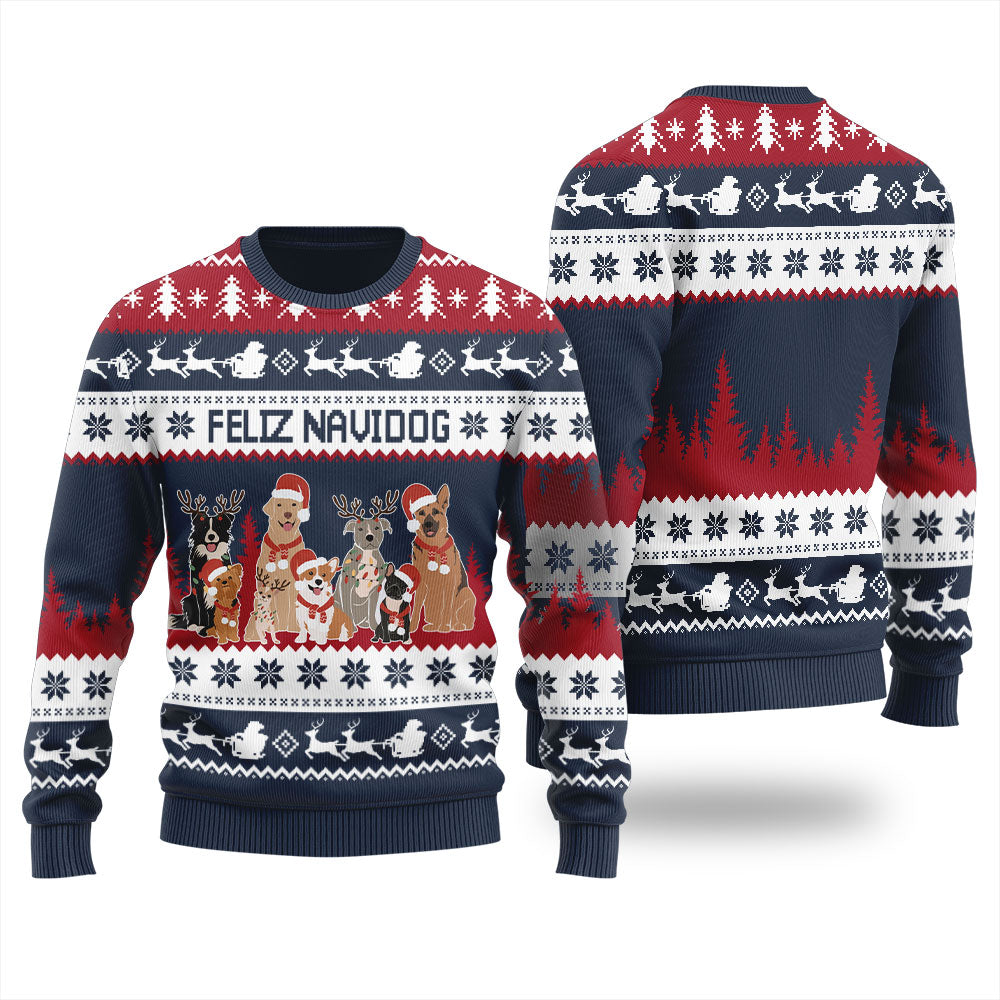 Feliz Navidad Dog Ugly Christmas Sweater For Women