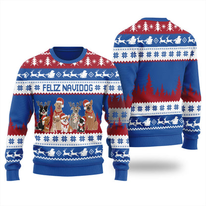 Feliz Navidad Dog Ugly Christmas Sweater For Women