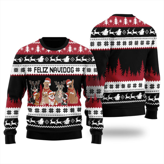 Feliz Navidad Dog Ugly Christmas Sweater For Women