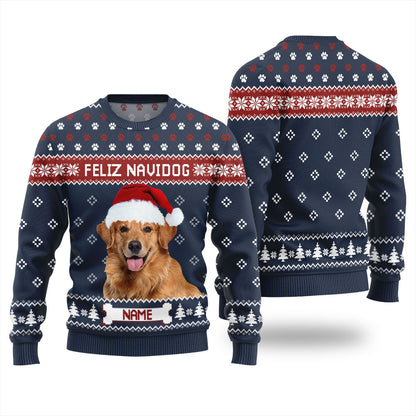 Custom Pet Face Feliz Navidog Mens Xmas Sweaters